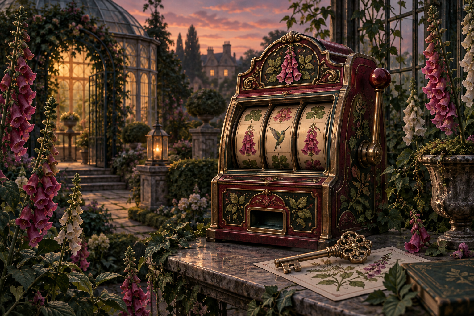 Cranberry game cabinet in a foxglove garden